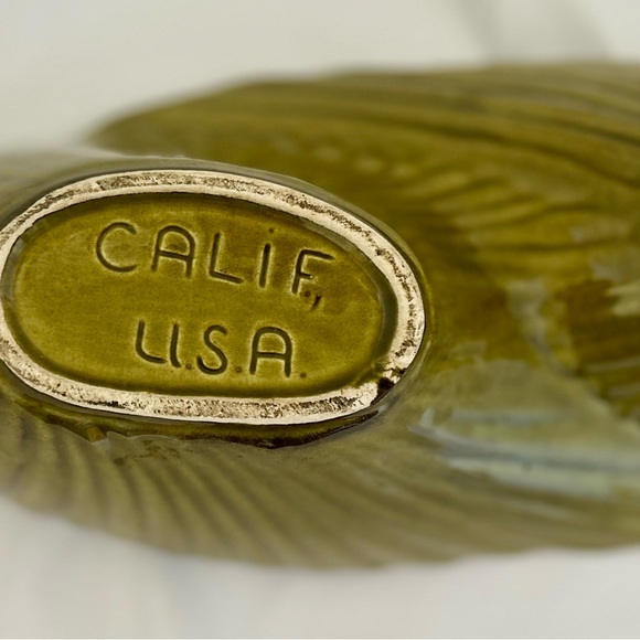 Vintage California Pottery Nut Candy Dish Bowl Oval Green Ridges MCM T211 14.5”L - Picture 4 of 7